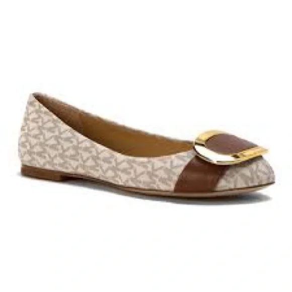 Michael Kors Logo Ballet Flats – Size 6 – Cream/White & Brown – Gold Hardware - Picture 5 of 5